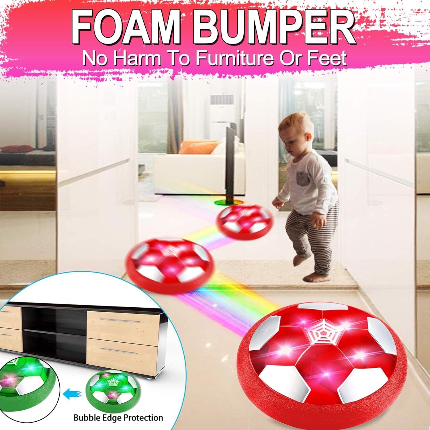 2 Pack Hover Soccer Ball Toys Gifts for Kids 3-12 Years, LED Light Floating Soccer Toys Christmas Birthday Gift for Boy Girl (Green & Red)