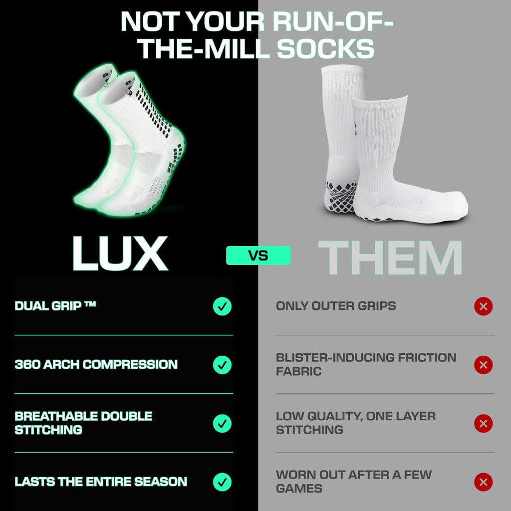 Lux Dual Grip Socks - Soccer Grip Socks for Men and Women. Griparray Performance & Comfort