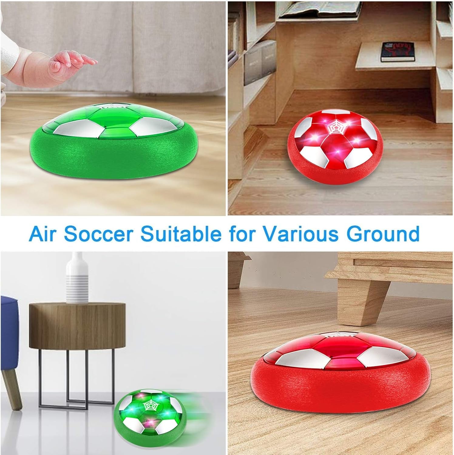 2 Pack Hover Soccer Ball Toys Gifts for Kids 3-12 Years, LED Light Floating Soccer Toys Christmas Birthday Gift for Boy Girl (Green & Red)
